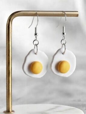 Sunny Side Up Egg - Handmade Earrings - Yellow & White